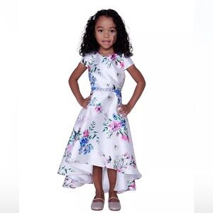 Macy’s New Rare Editions Girls Floral Print Mikado High-Low A-Line Dress Size8